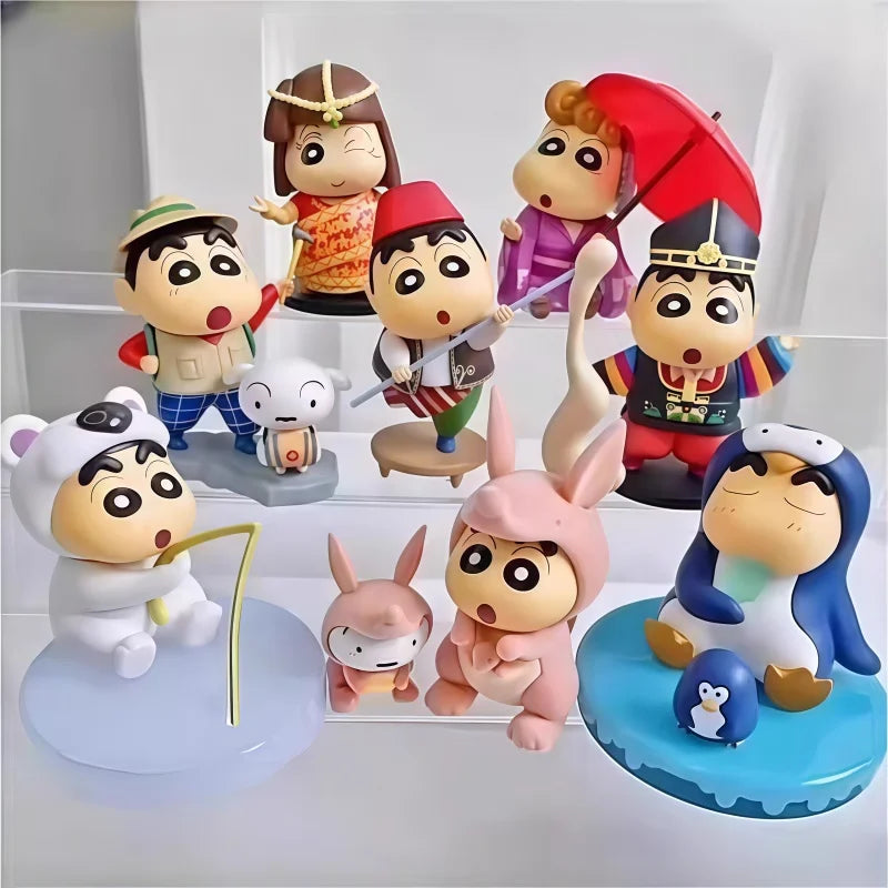New 52toys  Blind Box Crayon Shin Chan Travel Around The World 3 Anime Collectible Figure Desktop Ornament Gift