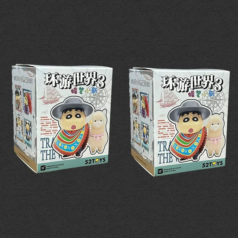 New 52toys  Blind Box Crayon Shin Chan Travel Around The World 3 Anime Collectible Figure Desktop Ornament Gift