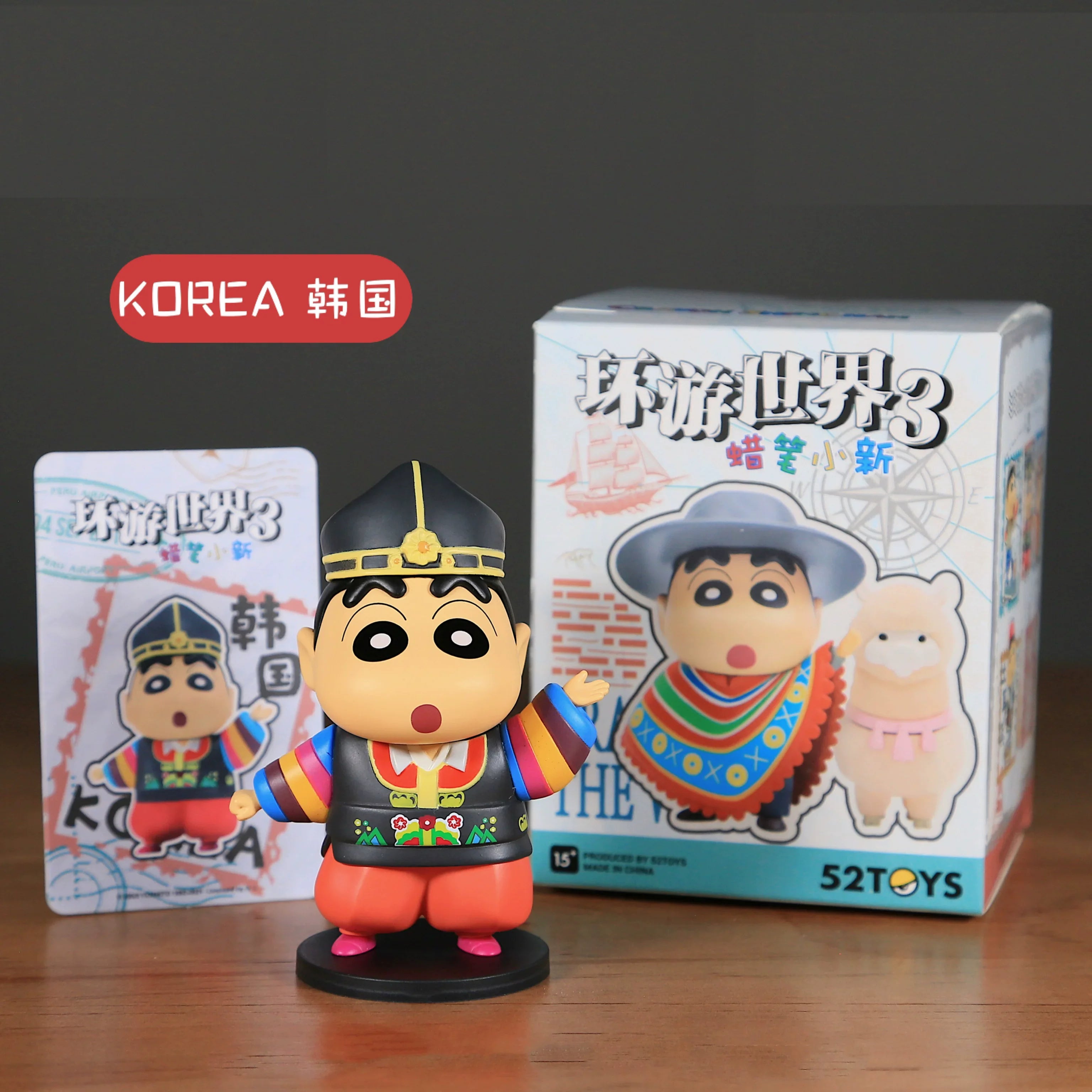 New 52toys  Blind Box Crayon Shin Chan Travel Around The World 3 Anime Collectible Figure Desktop Ornament Gift