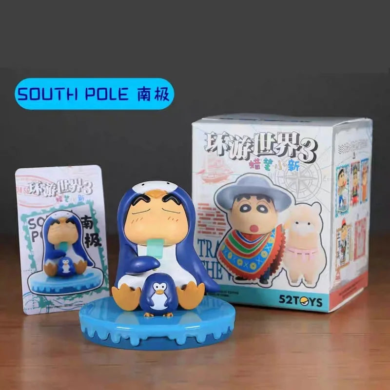 New 52toys  Blind Box Crayon Shin Chan Travel Around The World 3 Anime Collectible Figure Desktop Ornament Gift