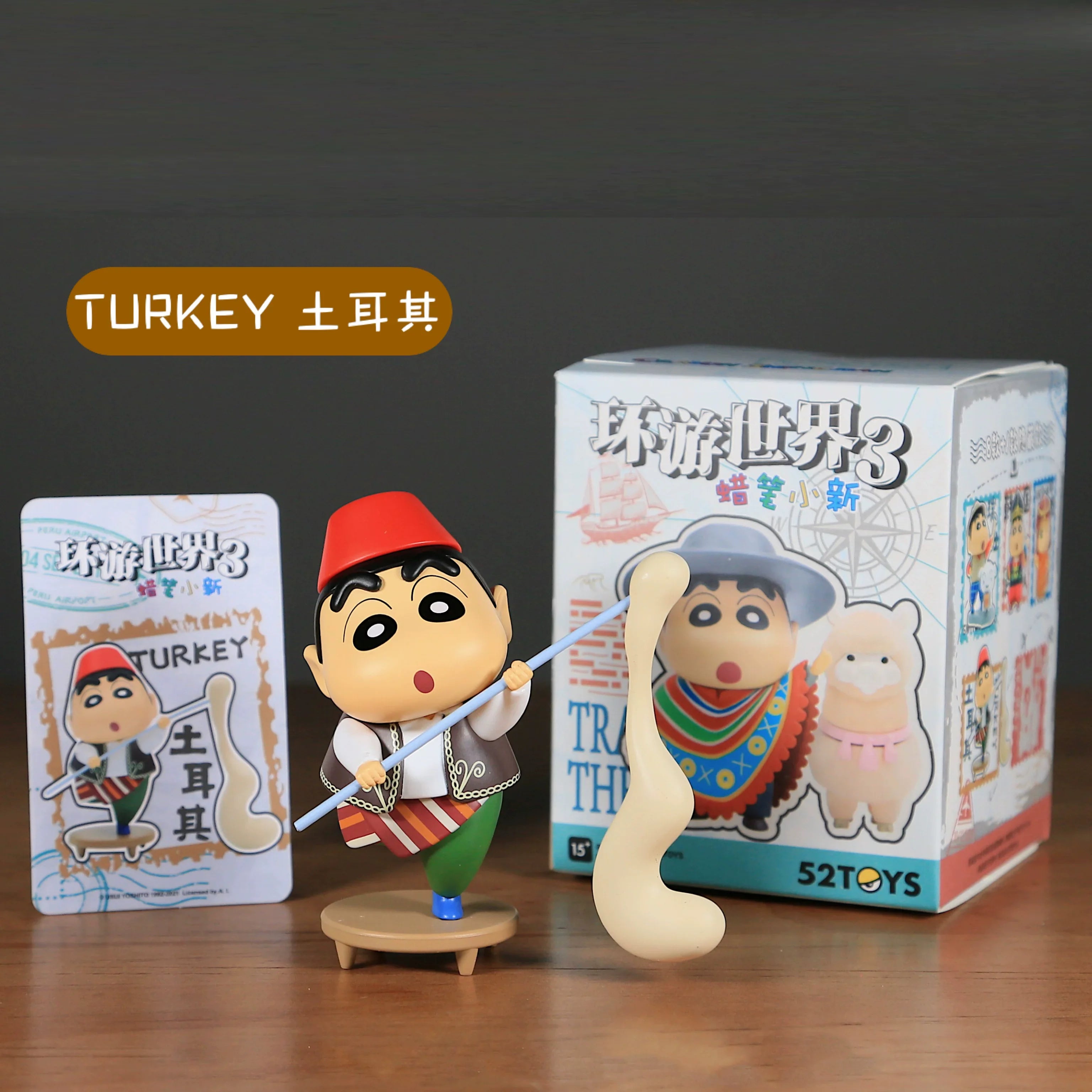 New 52toys  Blind Box Crayon Shin Chan Travel Around The World 3 Anime Collectible Figure Desktop Ornament Gift