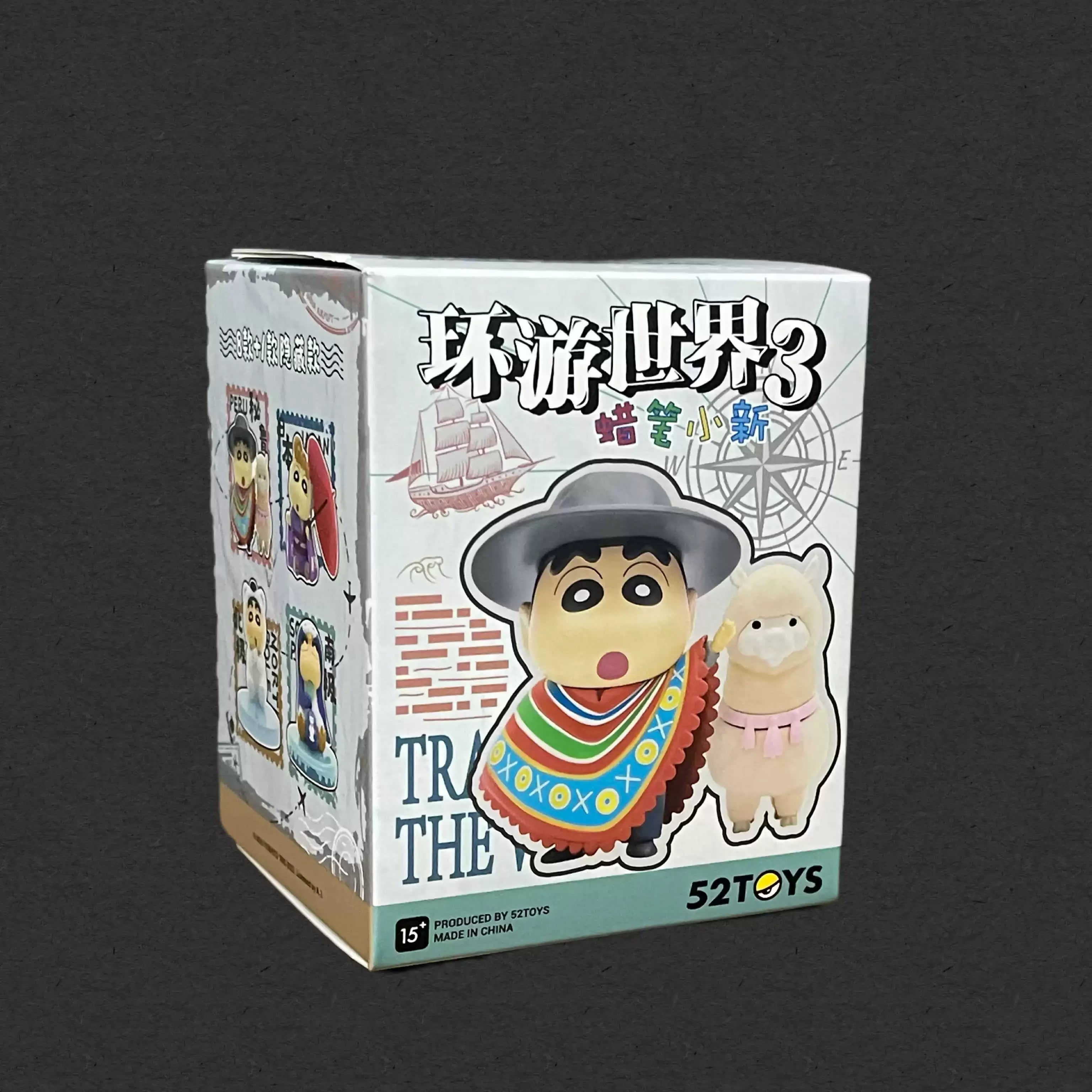 New 52toys  Blind Box Crayon Shin Chan Travel Around The World 3 Anime Collectible Figure Desktop Ornament Gift