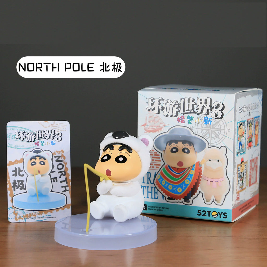 New 52toys  Blind Box Crayon Shin Chan Travel Around The World 3 Anime Collectible Figure Desktop Ornament Gift